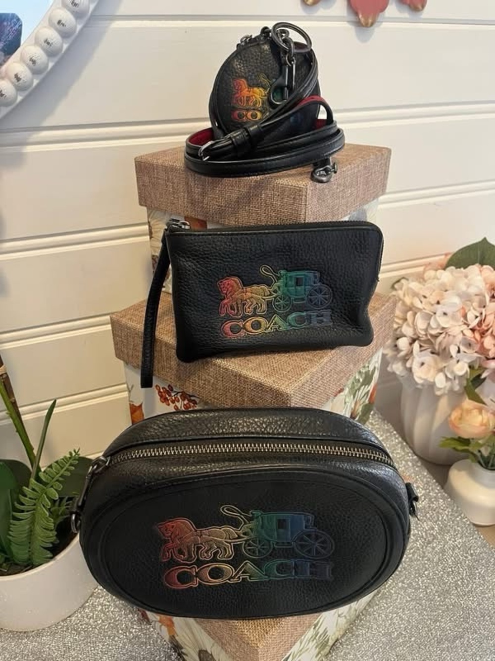 Coach Black Leathercrossbody with Rainbow Logo
